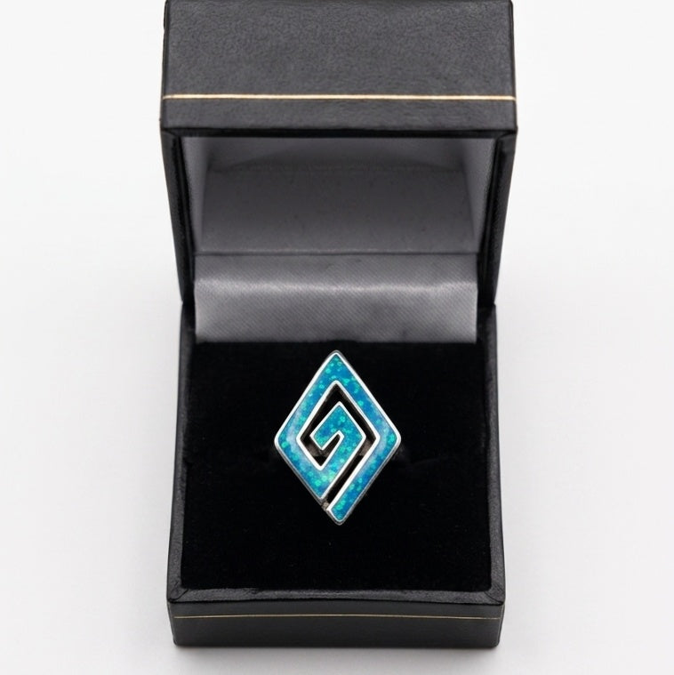 Vintage Sterling Silver Greek Key Opal Ring