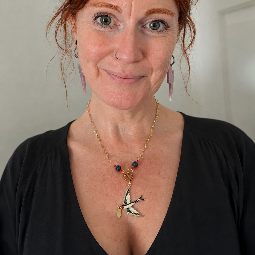 Homeward Bound Swallow Necklace with Lapis Lazuli 