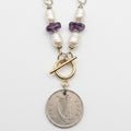 1976 Irish 5p Coin Necklace (Freshwater Pearls & Amethyst)