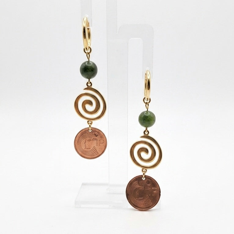 1996 Irish 1p Coin & Connemara Marble Earrings