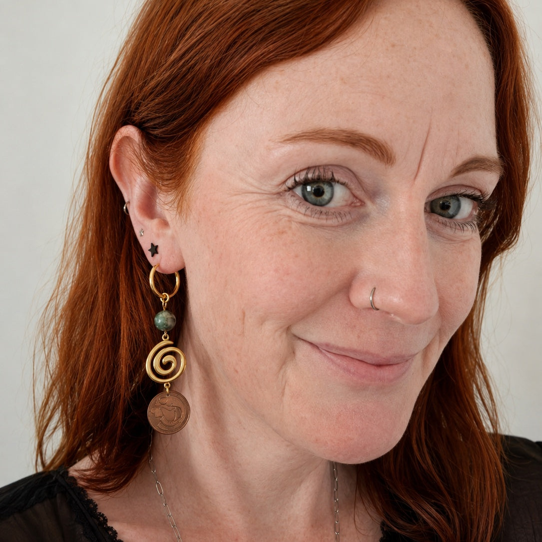 1996 Irish 1p Coin & Connemara Marble Earrings