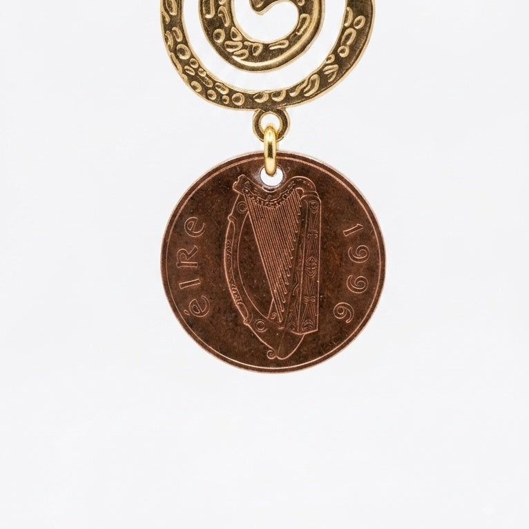 1996 Irish 1p Coin & Connemara Marble Earrings