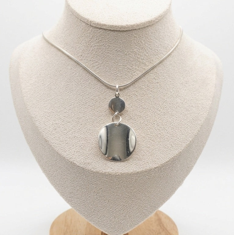 Vintage Argento Sterling Silver Double Disc Pendant Necklace