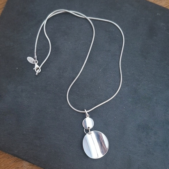 Vintage Argento Sterling Silver Double Disc Pendant Necklace