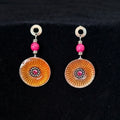 Orange and pink enamelled disc earrings