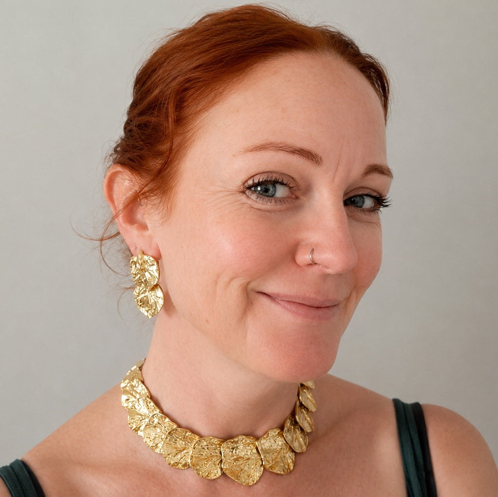 Vintage Gold Statement Collar & Earring Set | 1980s