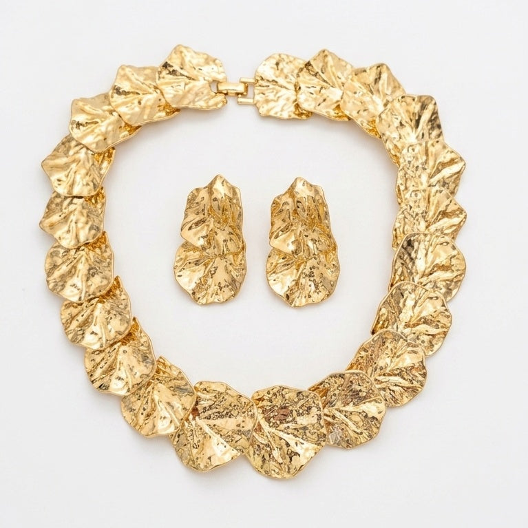 Vintage Gold Statement Collar & Earring Set | 1980s