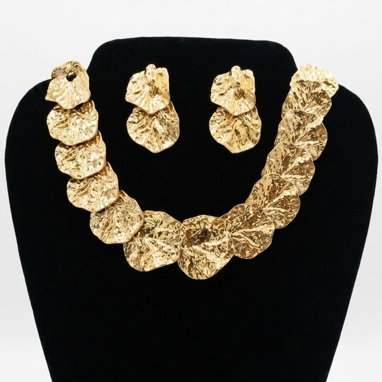 Vintage Gold Statement Collar & Earring Set | 1980s
