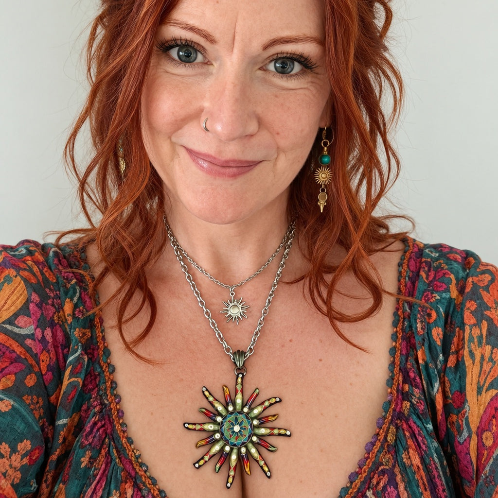 Solstice Starburst Layered Necklace | Vintage Sun Pendant