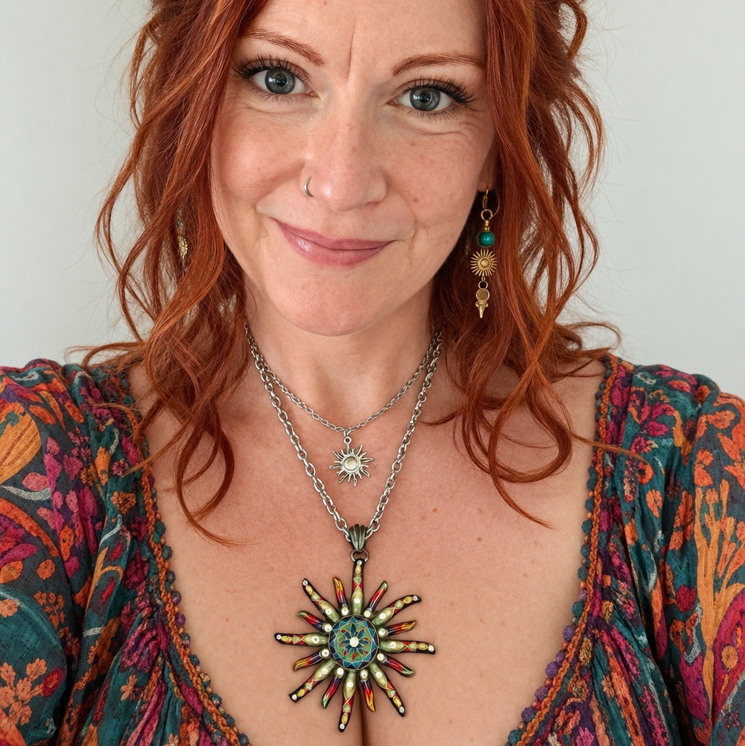 Solstice Starburst Layered Necklace | Vintage Sun Pendant