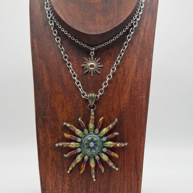 Solstice Starburst Layered Necklace | Vintage Sun Pendant
