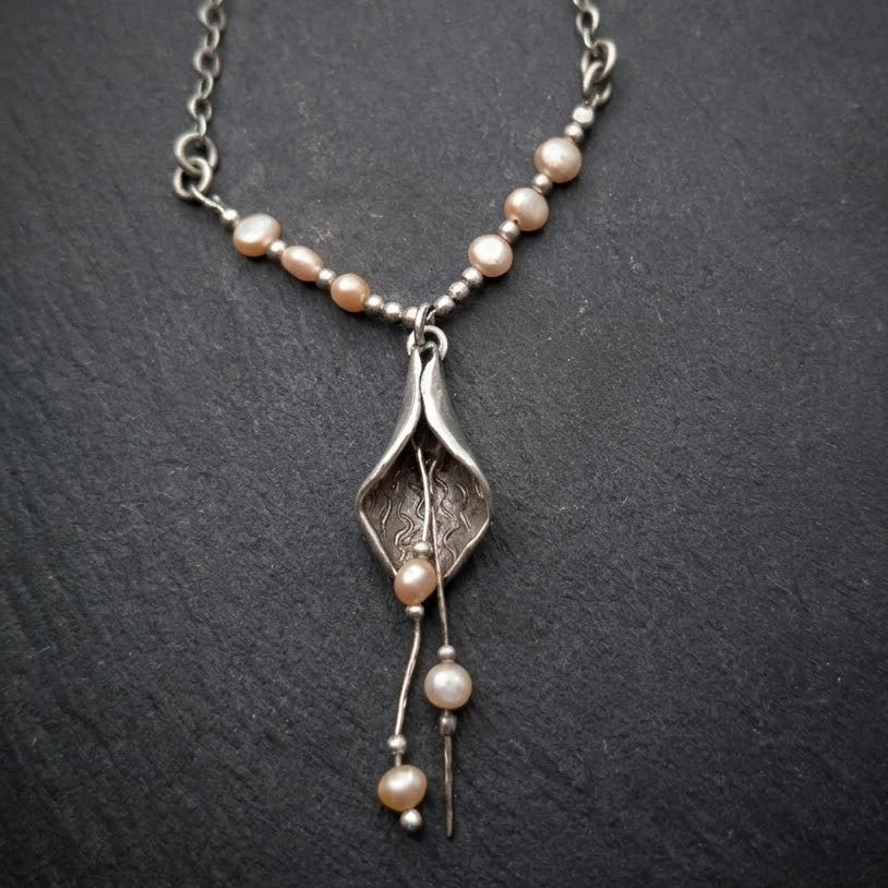 Sterling Silver & Freshwater Pearl Calla Lily Necklace