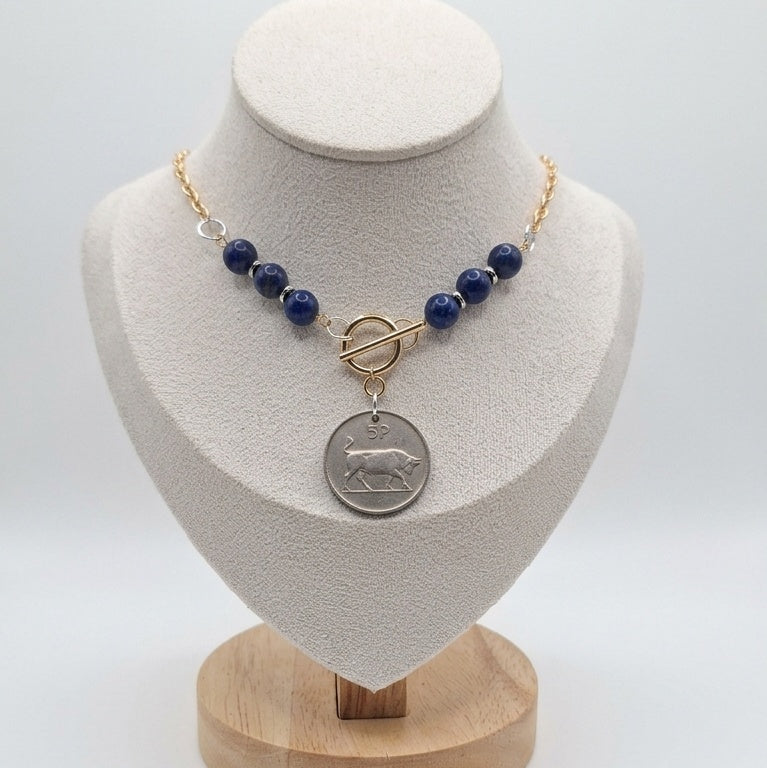 1976 Irish 5p Coin & Lapis Lazuli Necklace