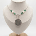 1976 Irish 5p Coin Necklace | Green Agate & Pearl 