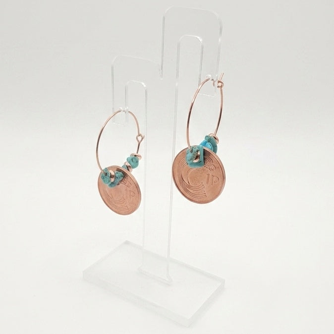 1996 Irish 1p Coin and Turquoise Hoop Earrings