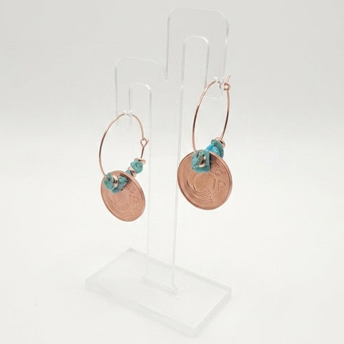 1996 Irish 1p Coin and Turquoise Hoop Earrings