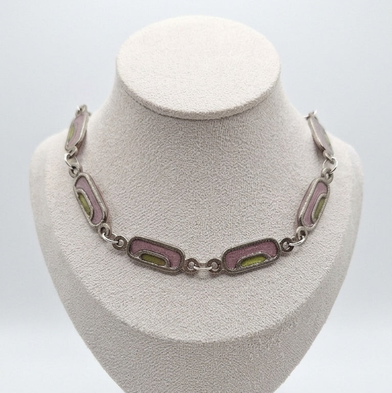 Art Deco Style Choker with olive and mauve accents
