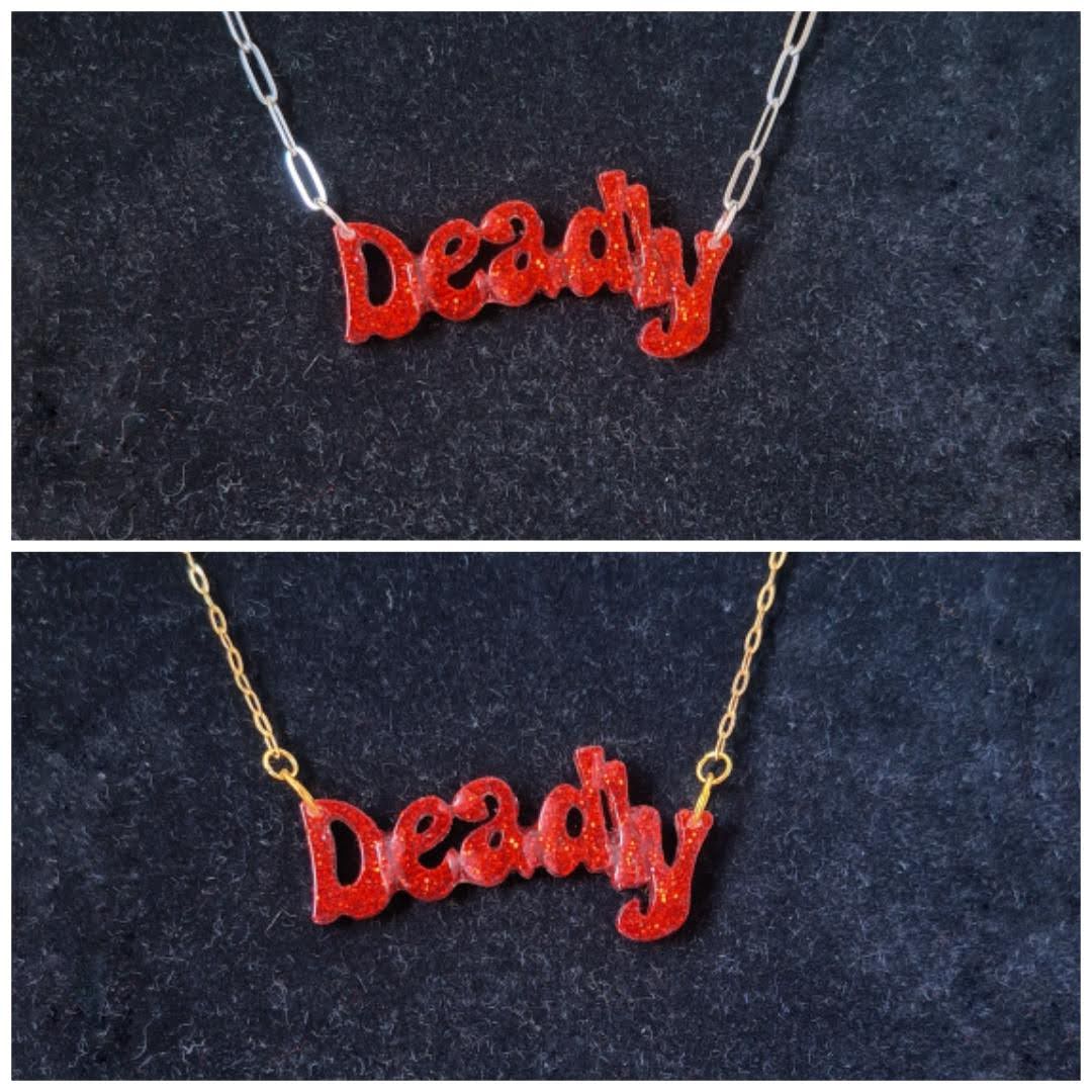 Deadly Red Glitter Resin Necklace