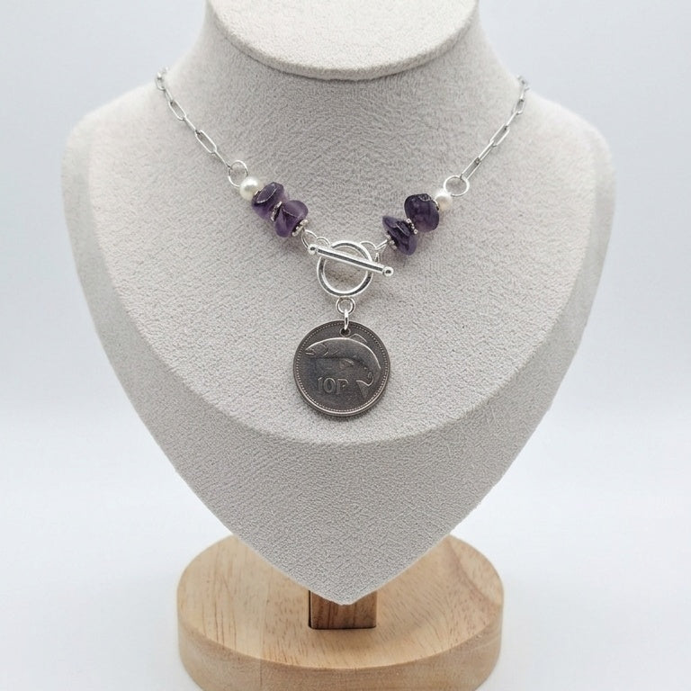 Irish 10p Coin Necklace with ameythst