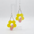 Large yellow and pink flower earrings