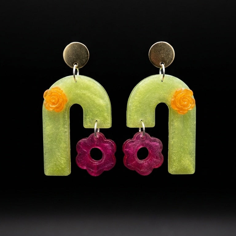 Lime, Fuschia and Orange Arch Earrings
