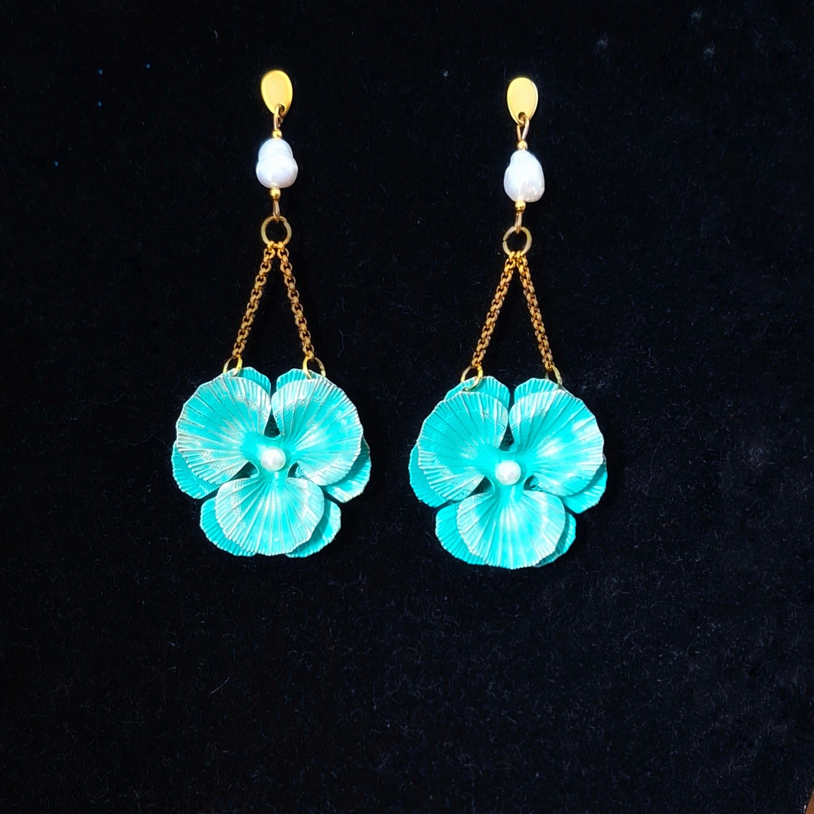 80mm long earrings with pearls and flowers