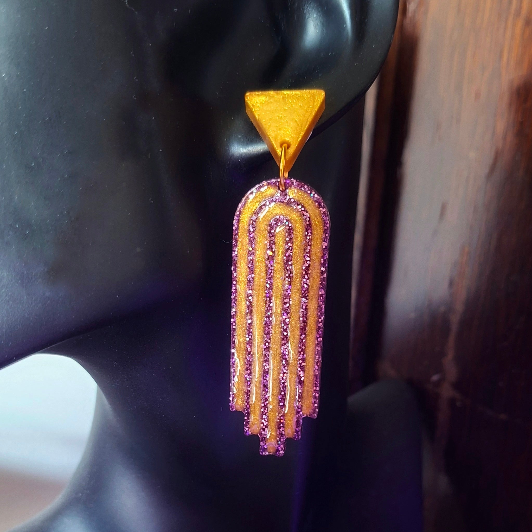 Plum Paviliion Purple and Gold Art Deco Earrings