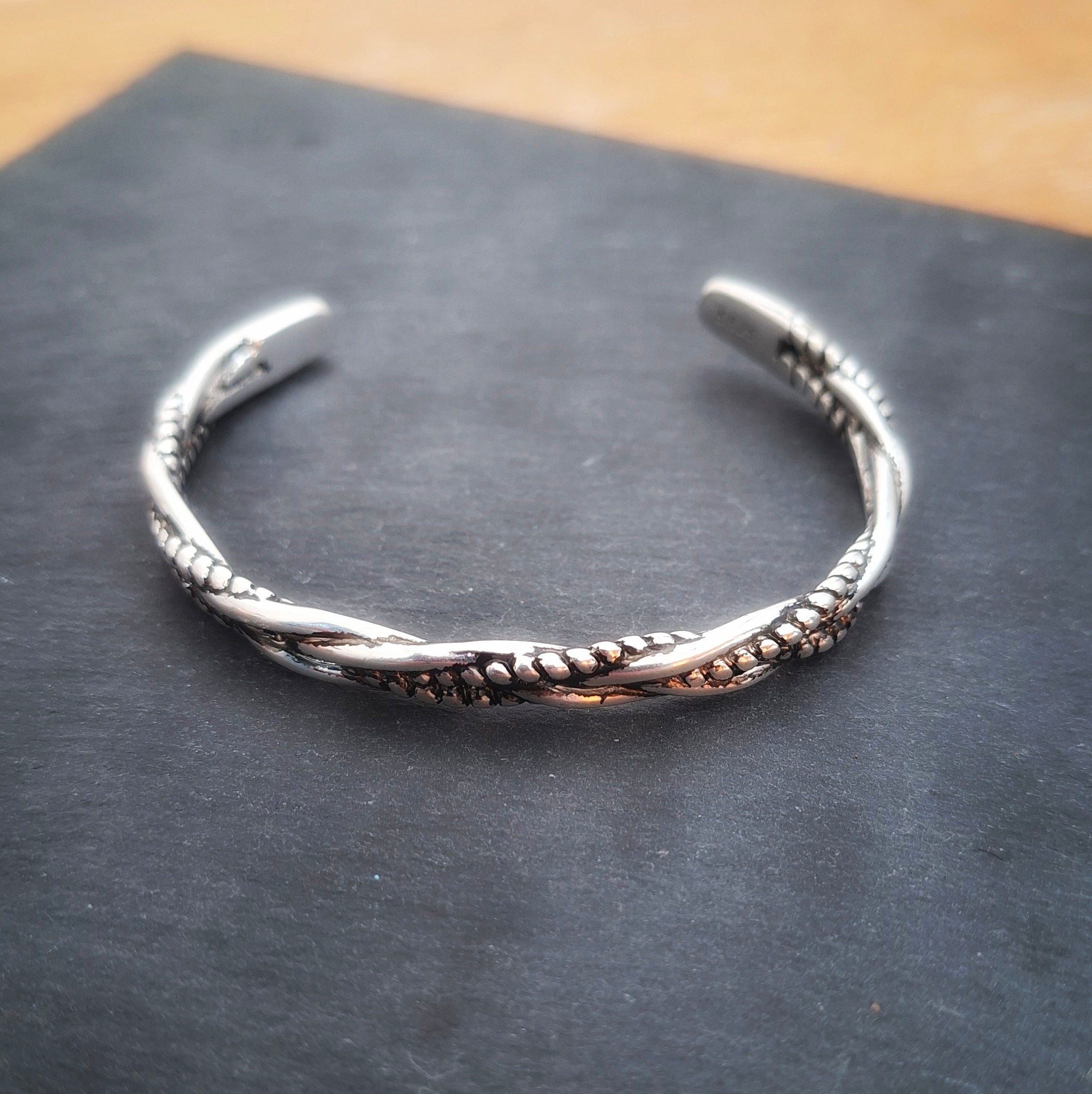 Preloved Men's Solid Silver Twisted Torque Cuff
