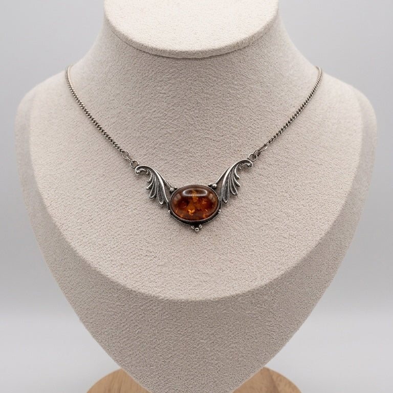 Sterling Silver Baltic Amber Necklace