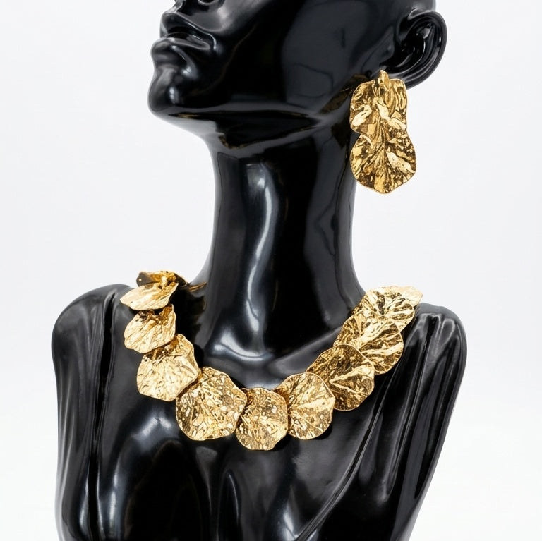 Vintage Gold Statement Collar & Earring Set | 1980s