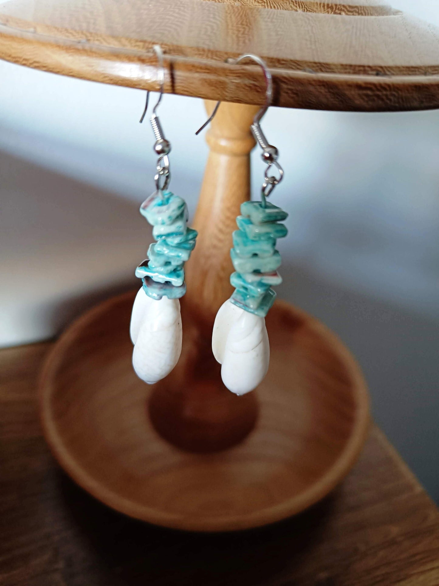 Turquoise and White Shell Earrings