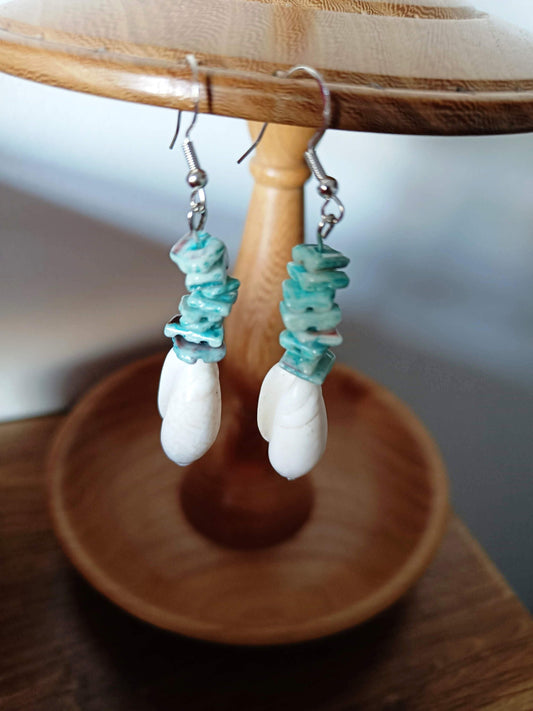 Turquoise and White Shell Earrings