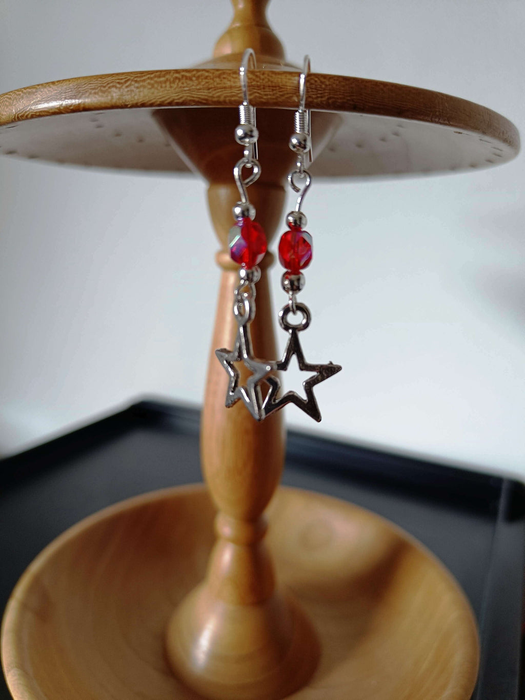 Red and Silver Star Earrings