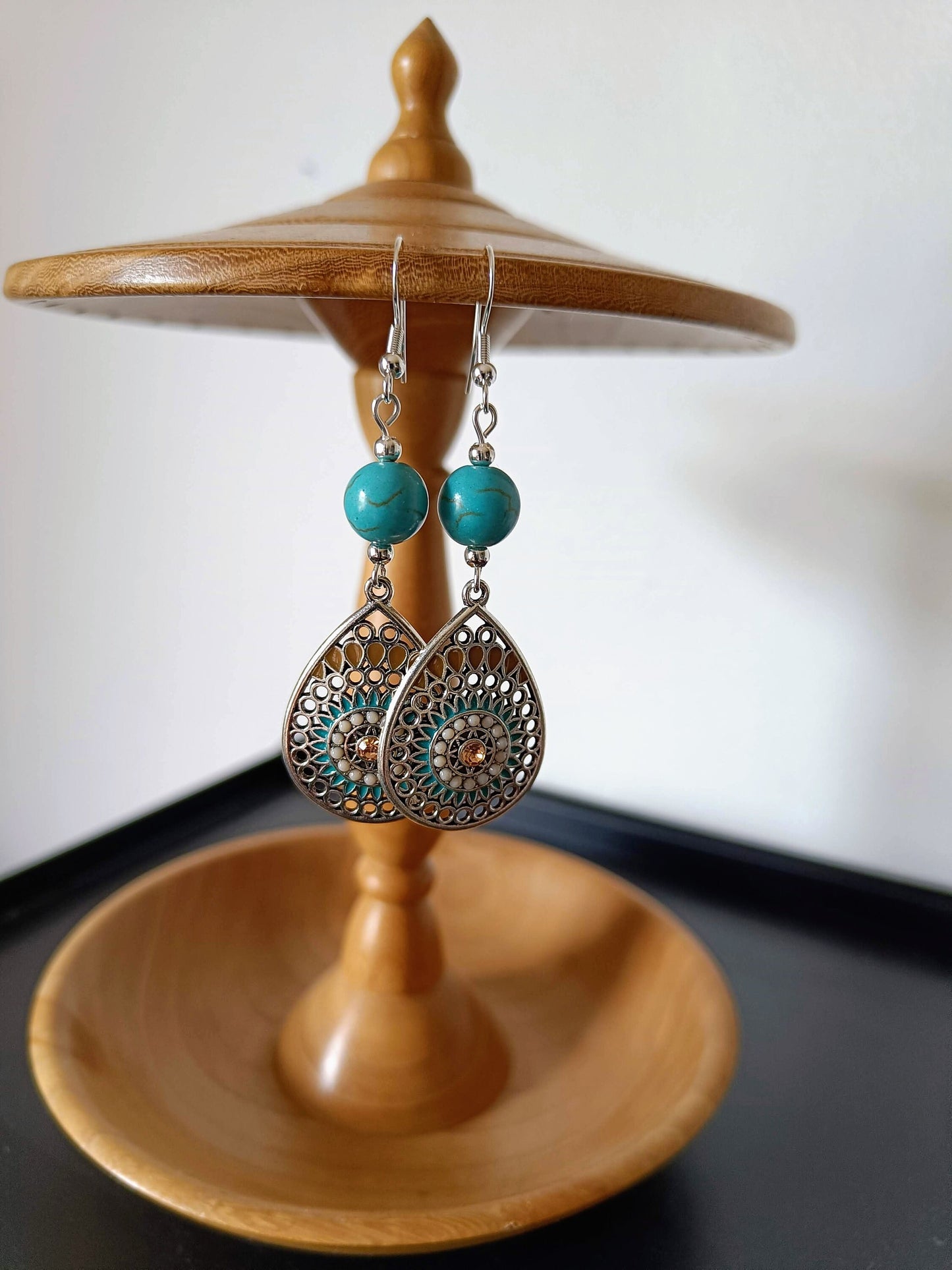 Turquoise Bead Teardrop Earrings