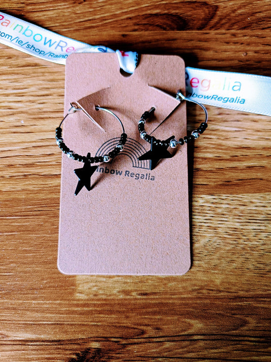 Black and Silver Star Hoops