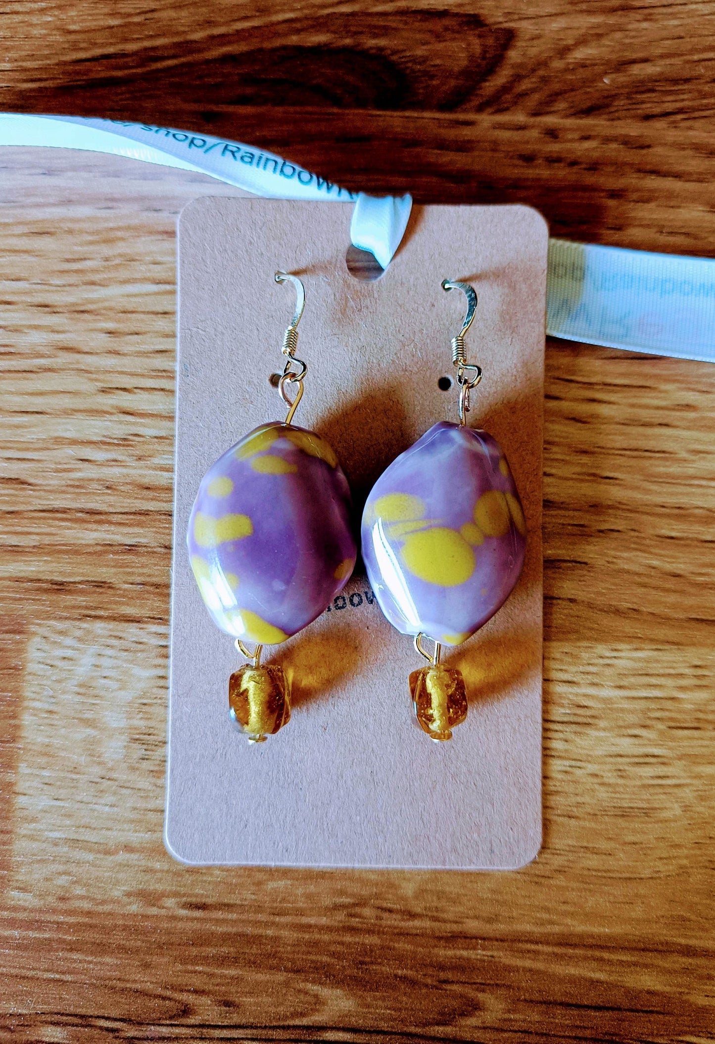 Purple and Yellow Ceramic Earrings