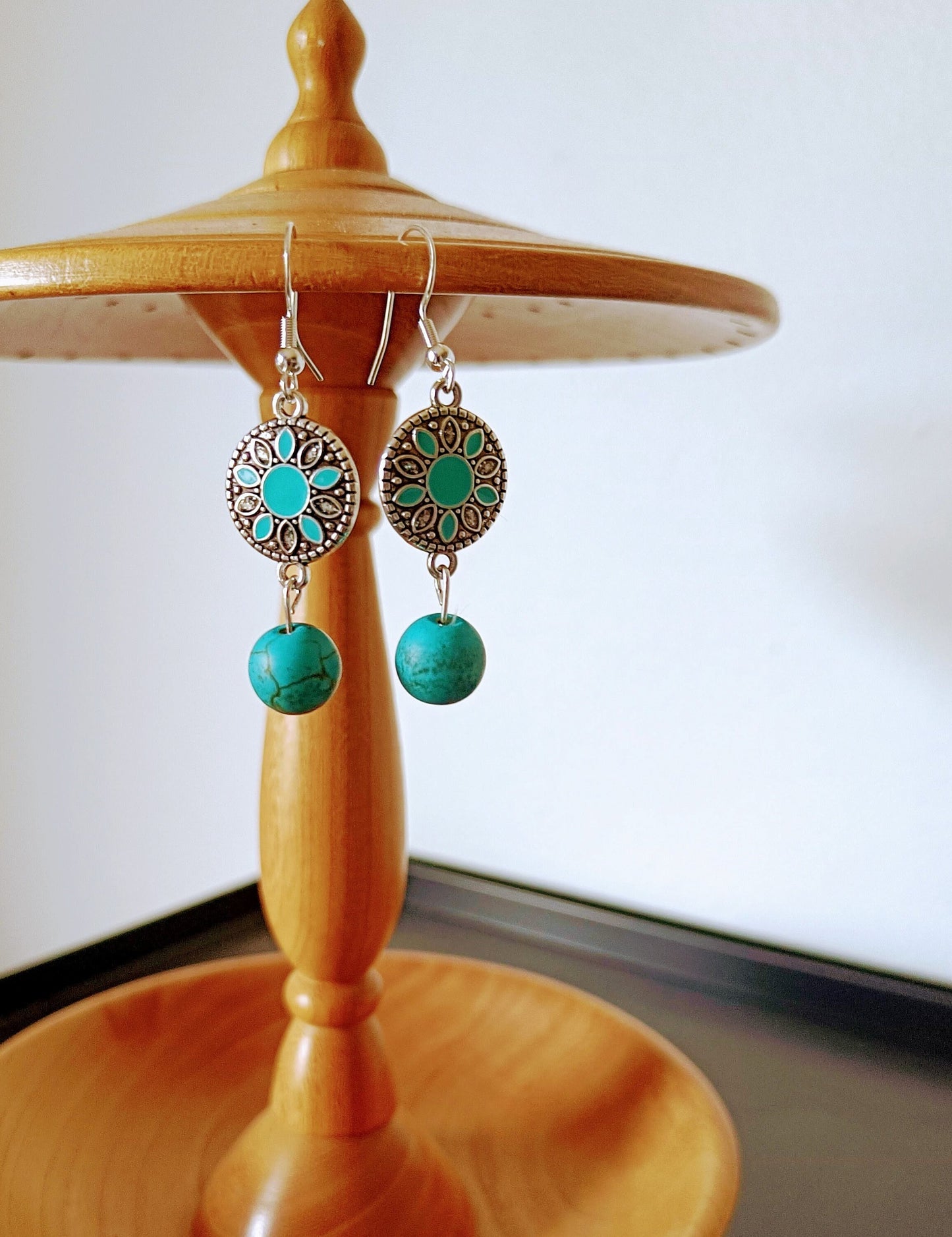 Turquoise Enamel Drop Earrings