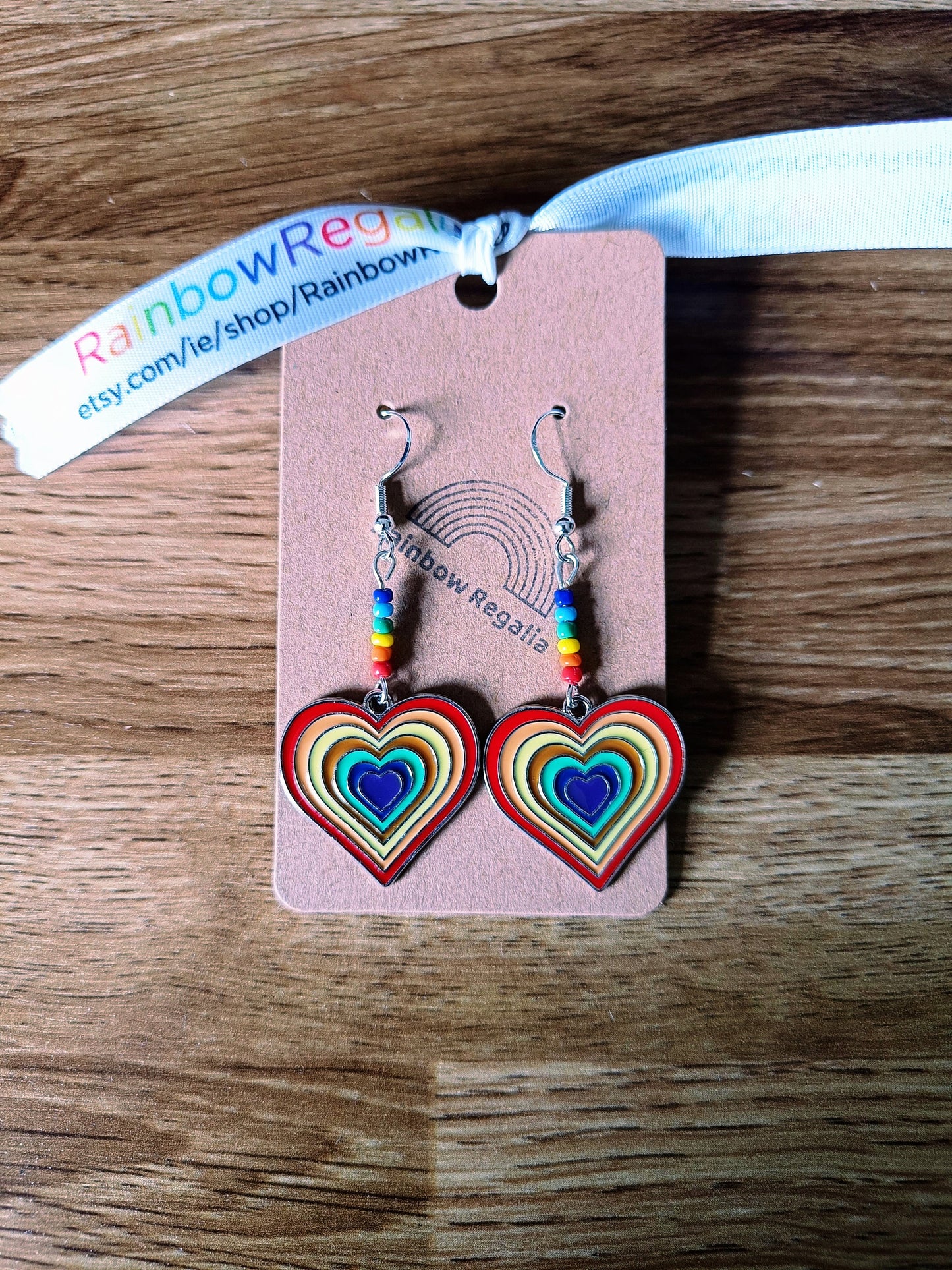 Silver Rainbow Heart Earrings