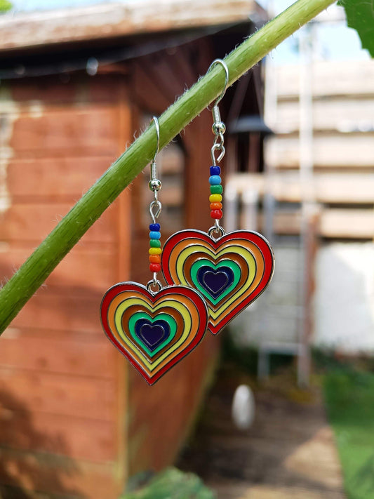 Silver Rainbow Heart Earrings