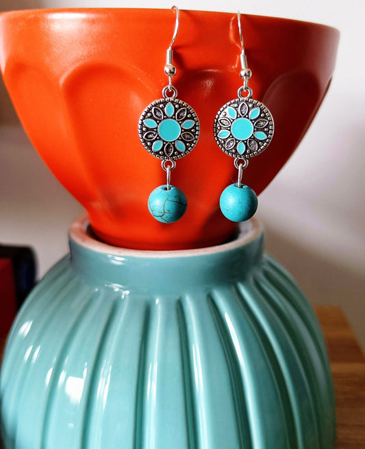 Turquoise Enamel Drop Earrings