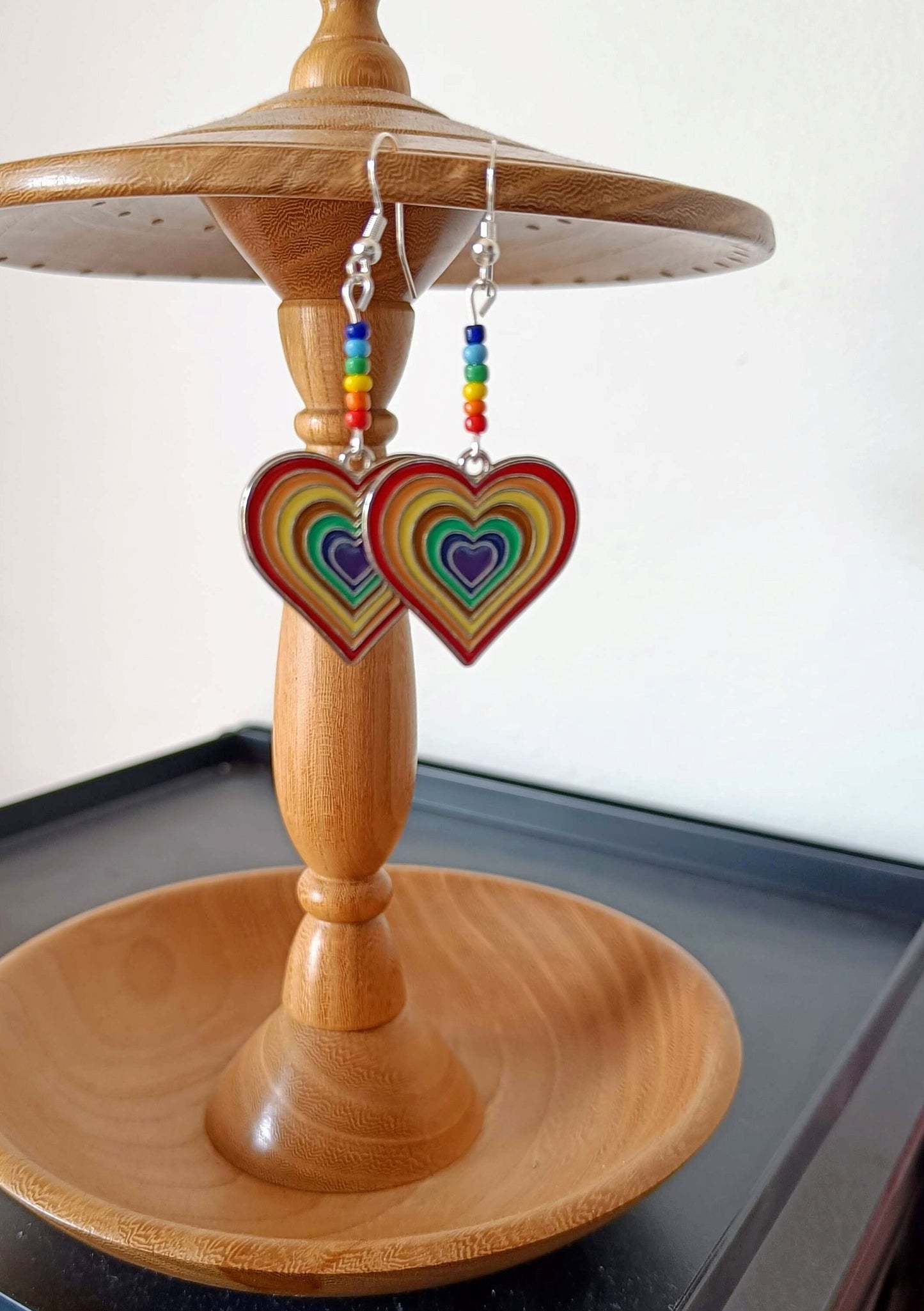 Silver Rainbow Heart Earrings