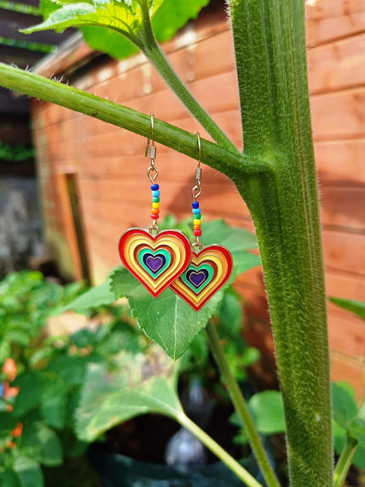 Gold Rainbow Heart Earrings