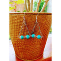 Silver and turquoise chandelier earrings with repurposed turquoise stone beads and stainless steel chain.