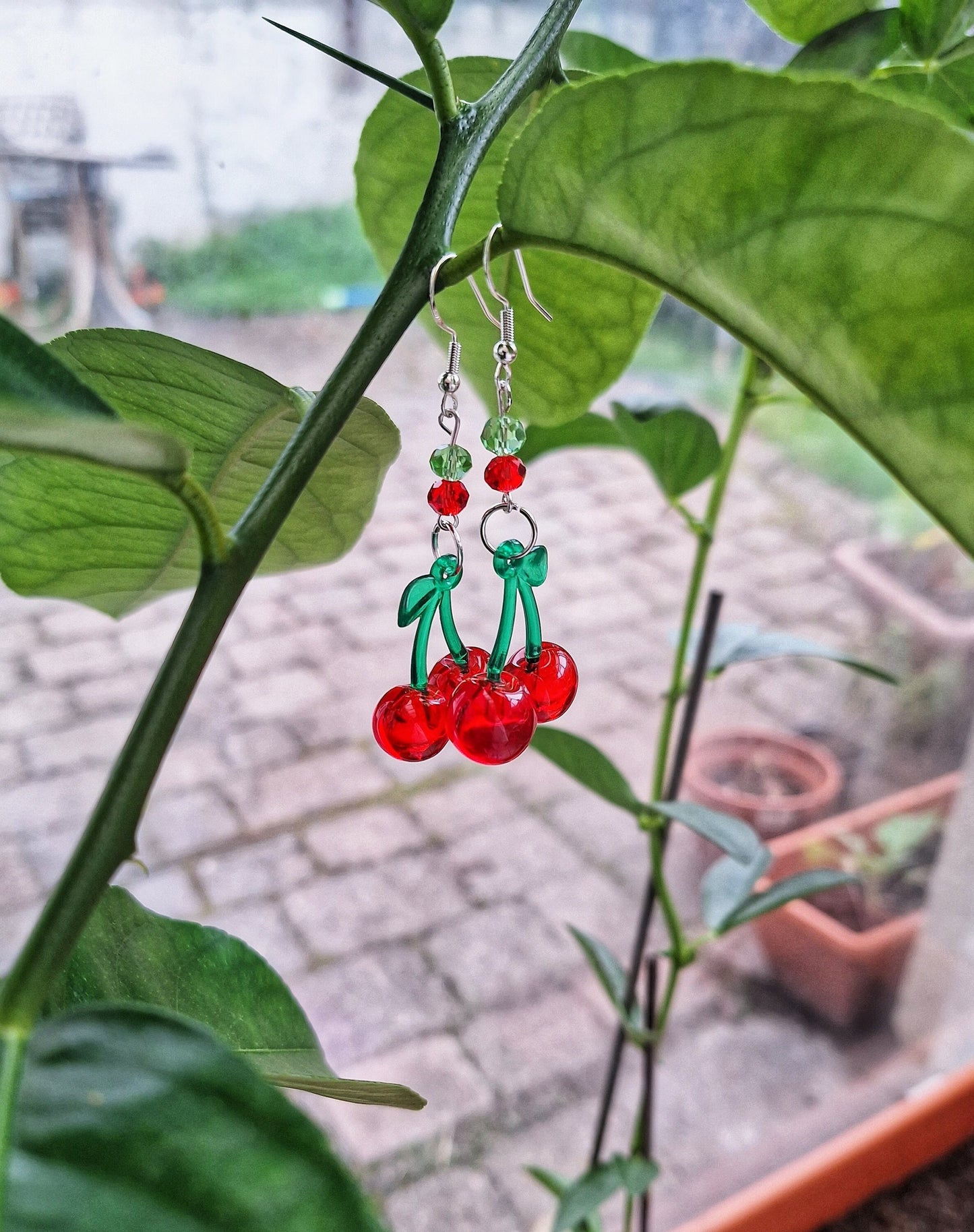 Silver Cherry Earrings