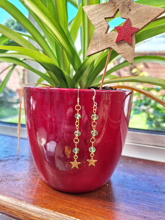 Green Chain Drop Star Earrings