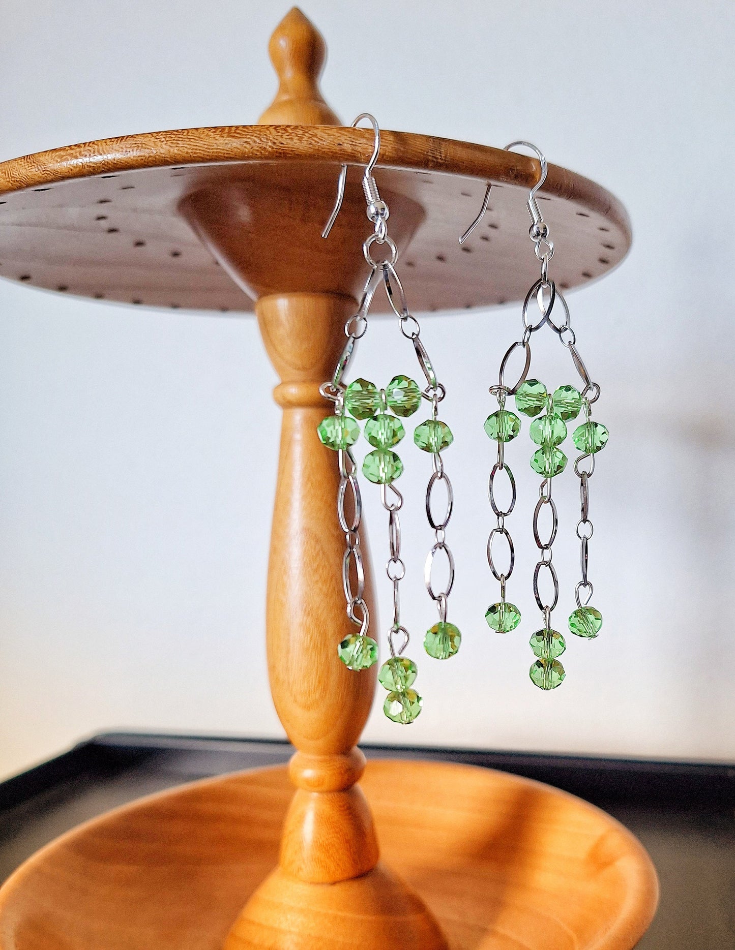 Green Sparkly Chandelier Earrings