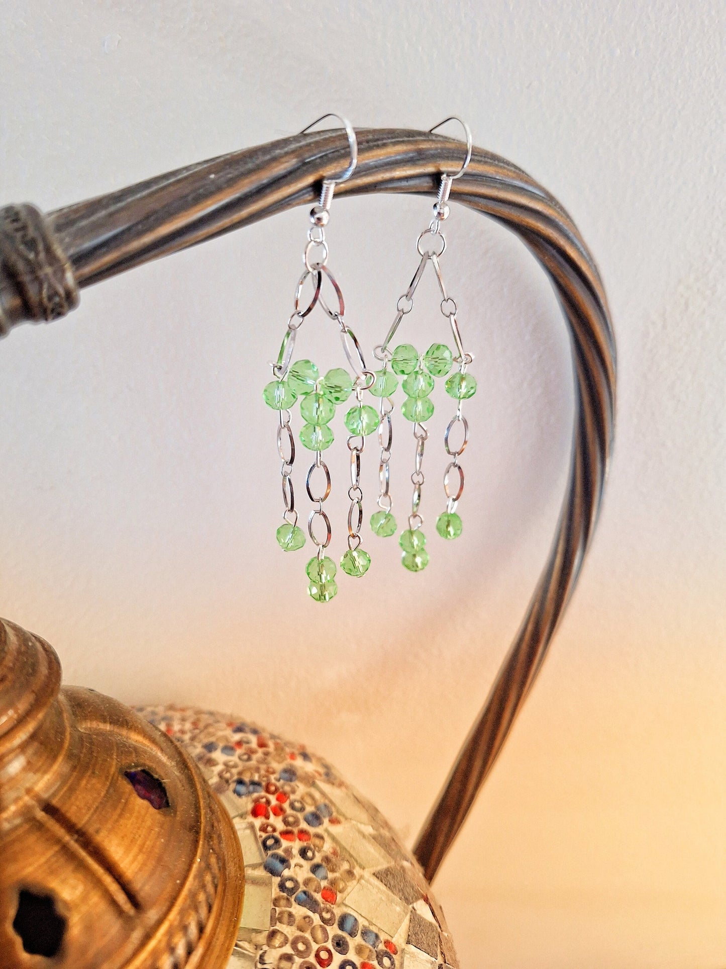 Green Sparkly Chandelier Earrings