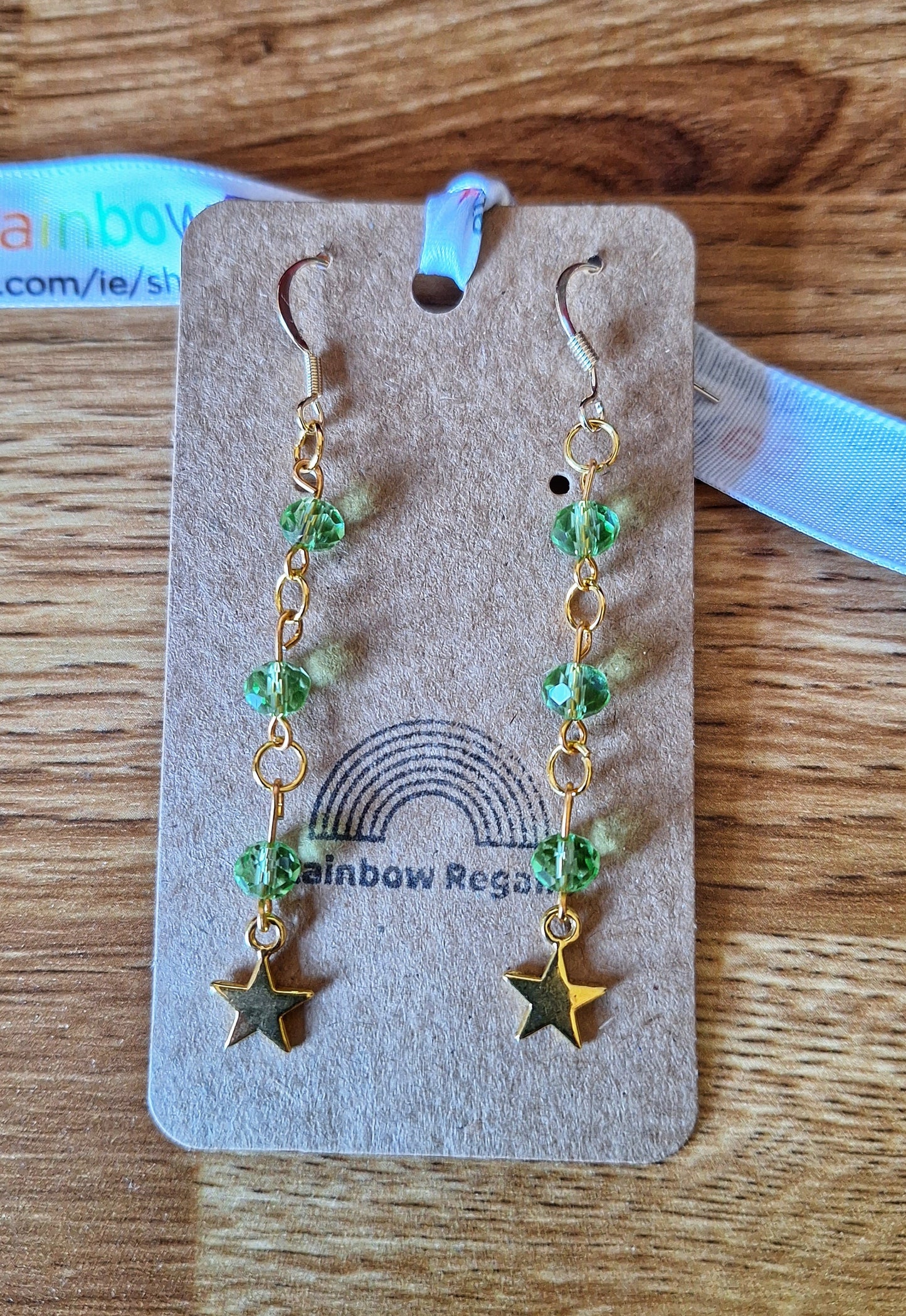 Green Chain Drop Star Earrings