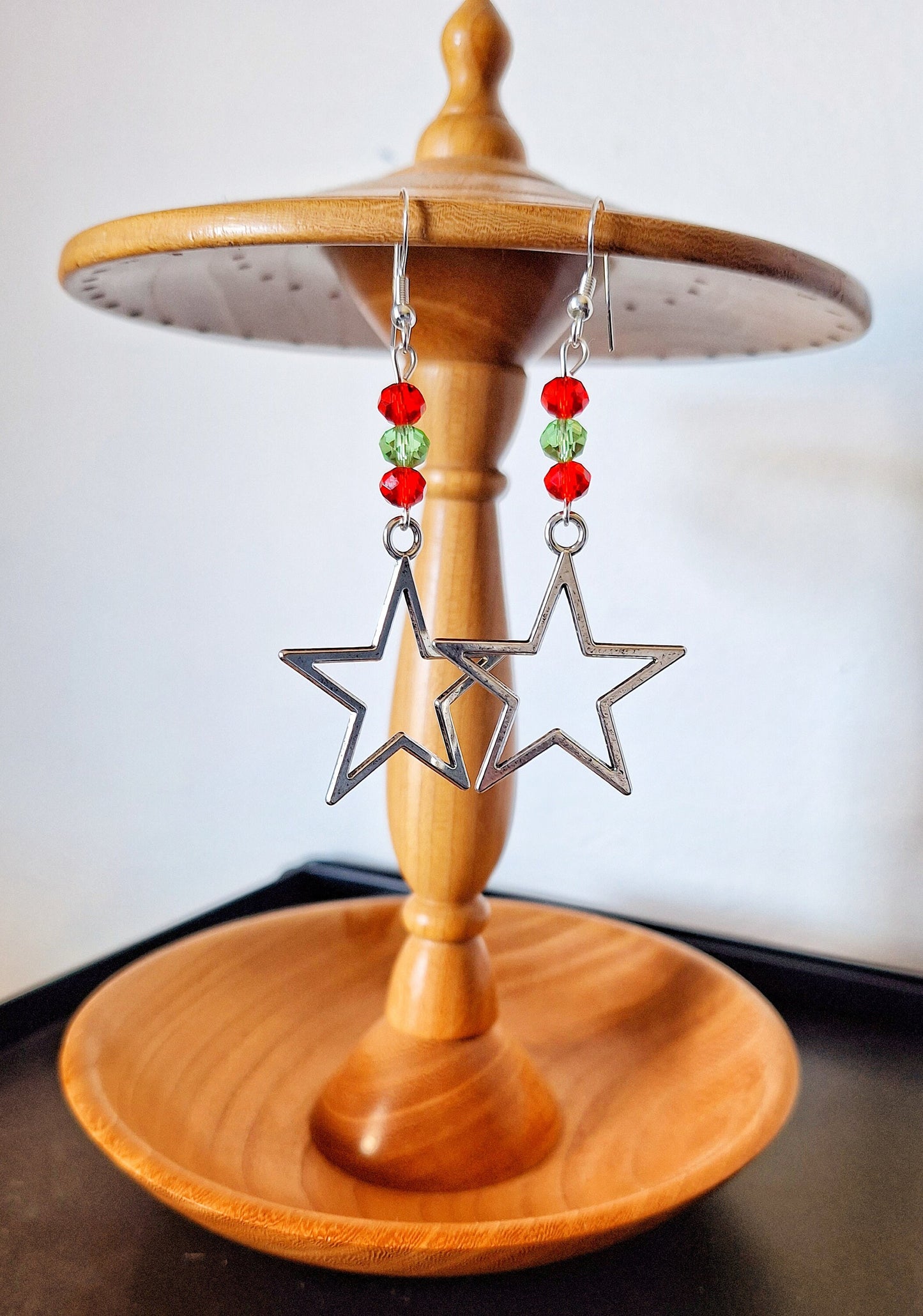 Green and Red Large Star Earrings