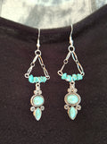 Noelle Chandelier Earrings with turquoise chips and stainless steel chain.
